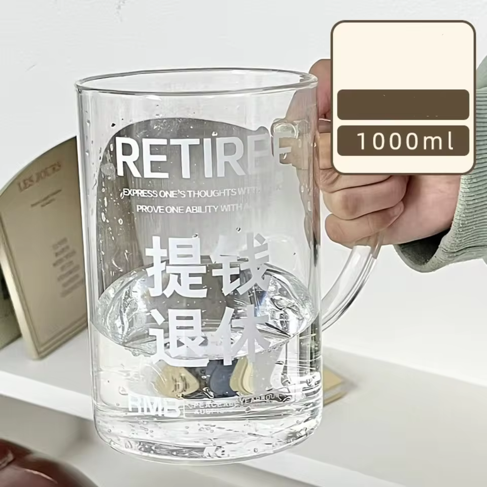 لیوان شیشه‌ای دسته‌دار INS ظرفیت 1000 میلی‌لیتر